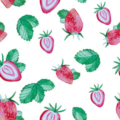 pattern with strawberry and green leaves