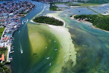 Japanese Island, Cabo Frio, Brazil: Aerial view of a beautiful island with crystal water. Fantastic landscape. Great beach view