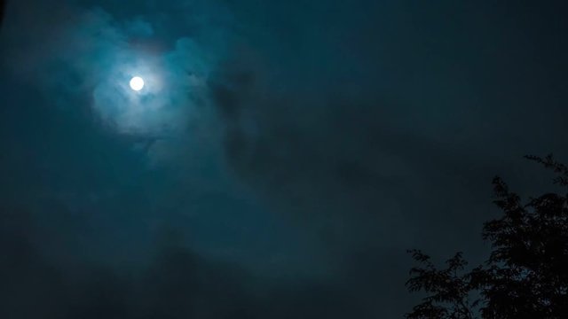 time lapse and hyper lapse video in night sky and astronomy on blue background concept from full moon behind the cloud during watch spectacular winter solstice event in december of 2018