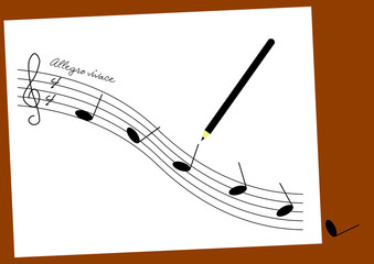 Glissando : des notes noires glissent sur une portée en forme de toboggan