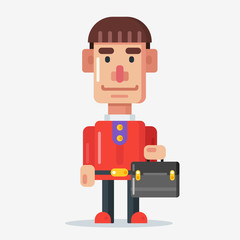 Fototapeta premium Cartoon man character with red shirt bring briefcase
