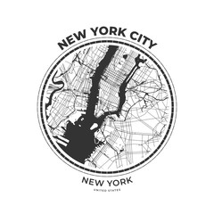 Obraz premium T-shirt map badge of New York City, New York
