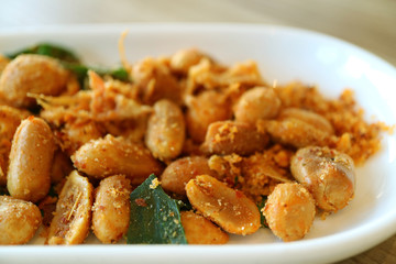 Closed Up Thai Style Roasted Peanuts with Spicy Herb