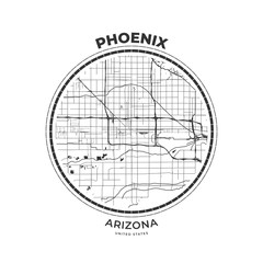 T-shirt map badge of Phoenix, Arizona