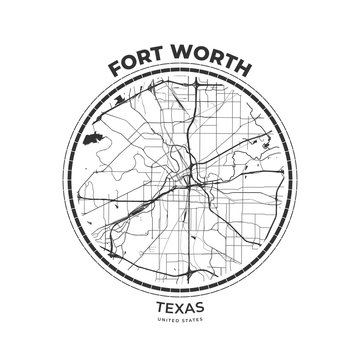 T-shirt map badge of Fort Worth, Texas