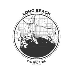 T-shirt map badge of Long Beach, California
