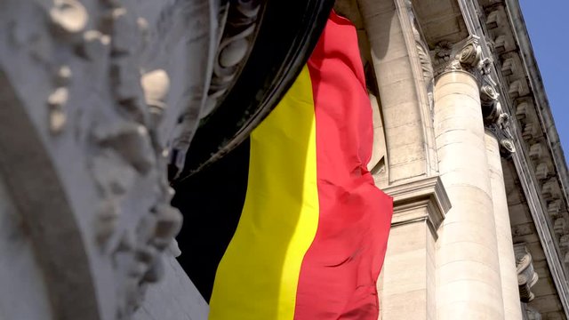 Belgium flag waving from Arcade du Cinquantenaire