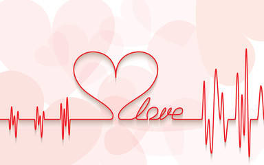 Valentine's Day concept - red echocardiogram when you love overtake