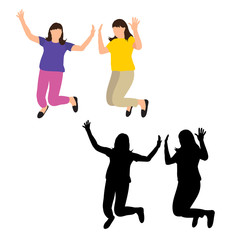 Fototapeta na wymiar silhouettes of girls jumping, joy, flat style