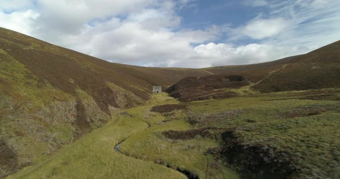 Aerial footage of disused Lecht Mine, Kirkmichael, Moray, Scotland