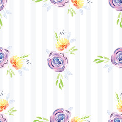 Hand-painted watercolor floral rose Pattern. Illustration of decorative floral design for wedding invitations and greeting cards.