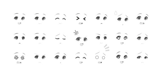 Black and white emotions eyes of anime manga girls