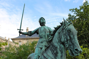 Reims, France. Equestrian statue of Joan of Arc (Jeanne d'Arc), made by Paul Dubois and placed in...