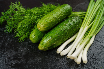 cucumbers  on black background