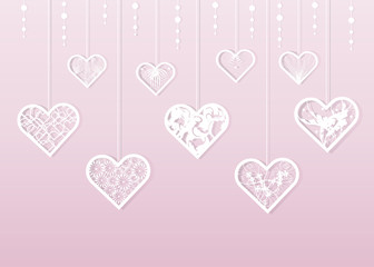 Fototapeta na wymiar Paper cut White lacy heart . Valentine s day background