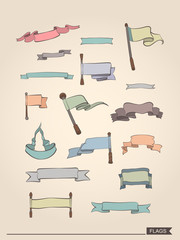 Set of flags and ribbons. Vector Illustration