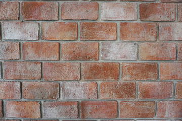 Close up Red brick wall at Coffee shop Construction site. Background Texture,Wall paper.