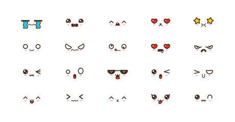 Naklejka premium Kawaii smile emoticons. Japanese emoji
