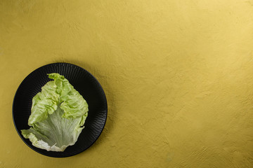 Lettuce leaf isolated on stone background with copy space for your text. 