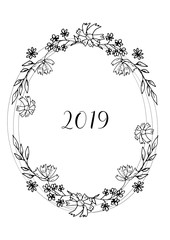Desk calendar 2019 PRINTABLE, Botanical Floral Sketch Wild Flowers Wreaths, Monthly