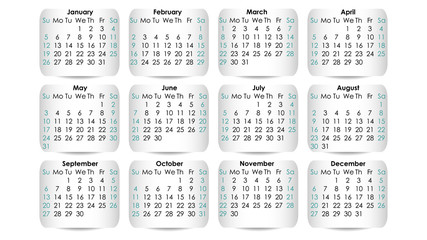 Calendar 2020 vector design. Date on the curved stickers 