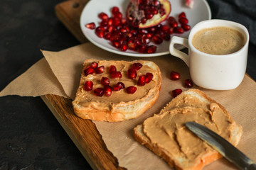 sandwich pomegranate, peanut butter (sweet snack). Top Food background