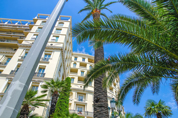 Fototapeta na wymiar View on the historic architecture in Monte Carlo, Monaco on a sunny day.