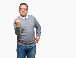Middle age bussines arab man wearing glasses over isolated background Showing middle finger,...