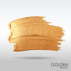 Vector  brush stroke. Golden grunge texture. A brilliant festive banner. Light background.