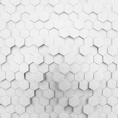 Abstract wave form hexagonal background. Grunge Polygonal Hex geometry white surface . Futuristic technology texture concept. 3d Rendering.