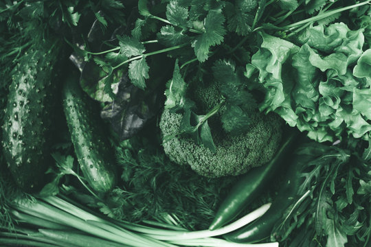 fresh green different vegetables. vegetables background