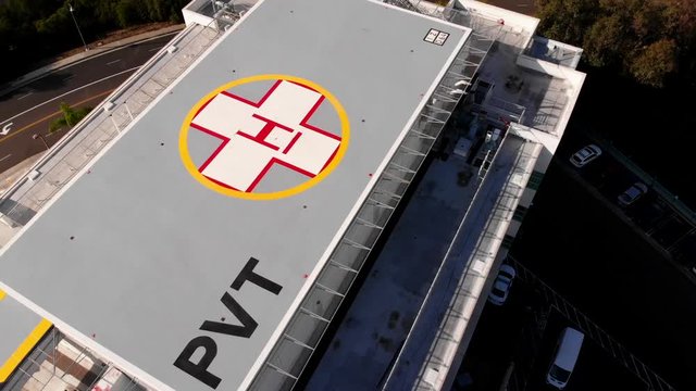 Aerial Rotation Over A Hospital Helipad Heliport Angle 1