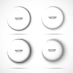 Halftone circle frame abstract dots logo emblems. Set for medical, treatment, cosmetic. Collection of Half moon halftone design elements.  Vector illustration. © Bank Design Elements