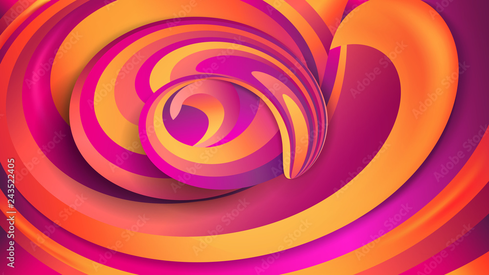Poster abstract geometric background. violet and orange spirals. dynamic effect swirl shapes. intertwining 