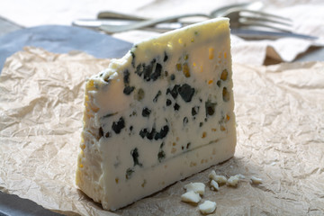 French blue cheese Roquefort, made from sheep milk in caves of Roquefort-sur-Soulzon