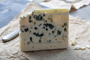 French blue cheese Roquefort, made from sheep milk in caves of Roquefort-sur-Soulzon