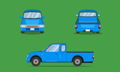 light blue pickup truck cab car front side back view transport vector illustration eps10 © kisada