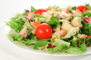 Smoked chicken fresh salad on a plate