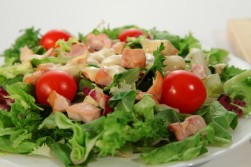 fresh salad with tomatoes smoked chicken and cheese