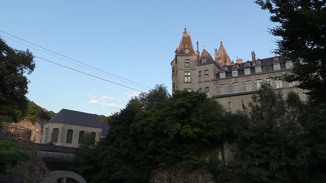 view at the castle of Durbuy from the river side next to the city bridge, RIGHT PAN