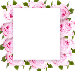 Creative layout with floral ornament. Flowers Peonies. Flower pattern. Flat lay. Nature concept