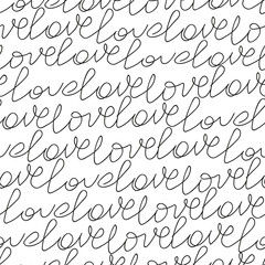 Valentines pattern with handwritten text. Handwritten hand drawn text love. Seamless background with text love. Valentines Day. Wedding Ornament. Vector illustration