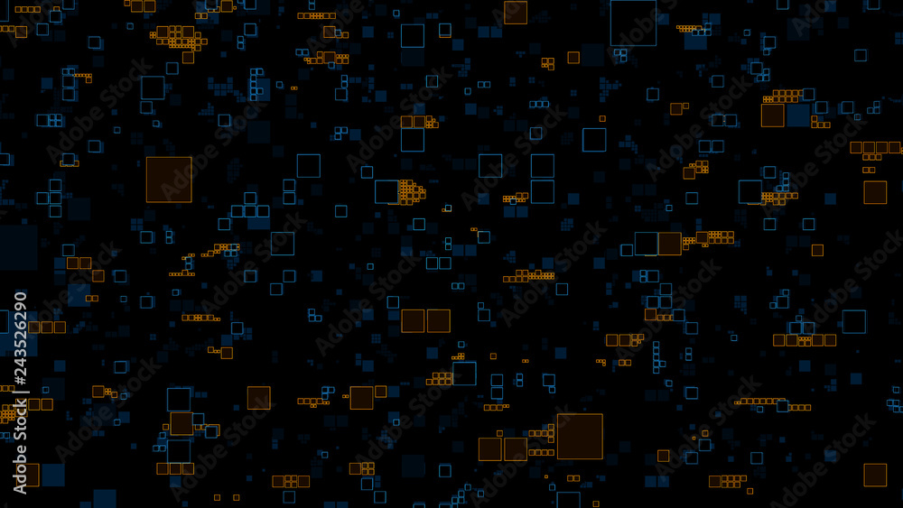 Poster ..3d render background made of repetitive square patterns. Technology theme concept with random square forms.