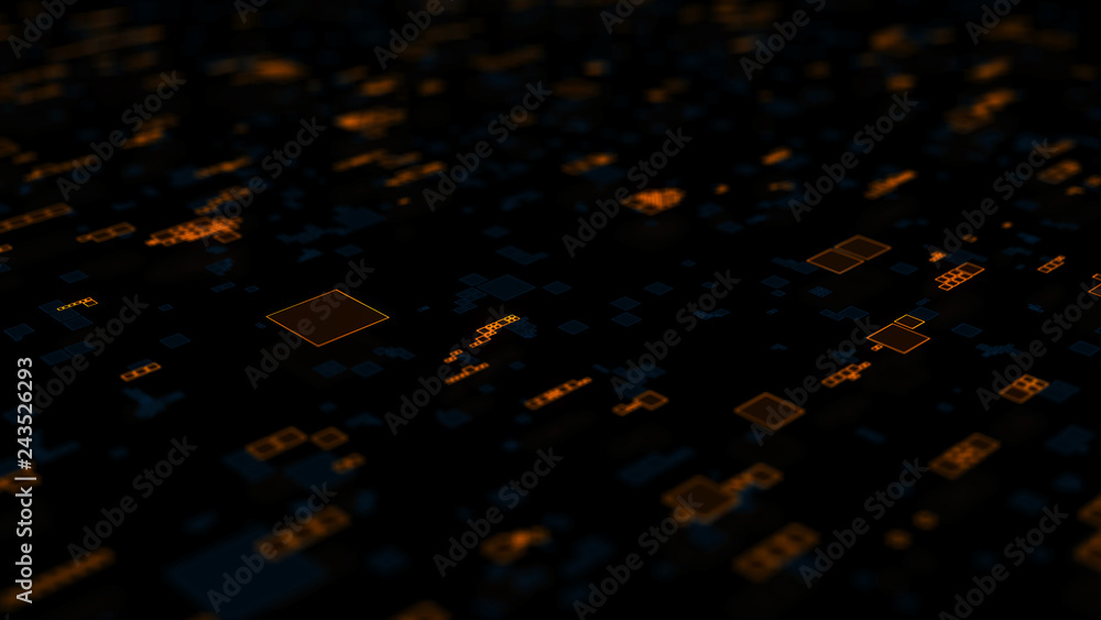 Poster ..3d render background made of repetitive square patterns. Technology theme concept with random square forms.
