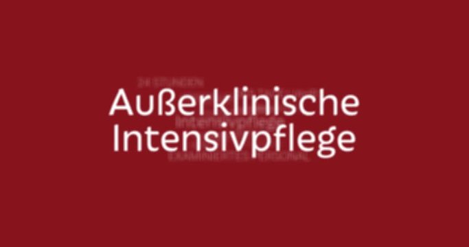 Animation zum Service eines ambulanten Pflegedienstes: Au&szlig;erklinischen Intensivpflege  (z.B. Grundpflege, Behandlungspflege, 24 Stunden). Brauner Hintergrund, wei&szlig;e Schrift.