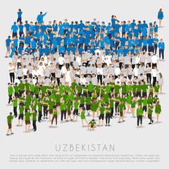 Naklejka premium Crowd of people in shape of Uzbekistan flag : Vector Illustration