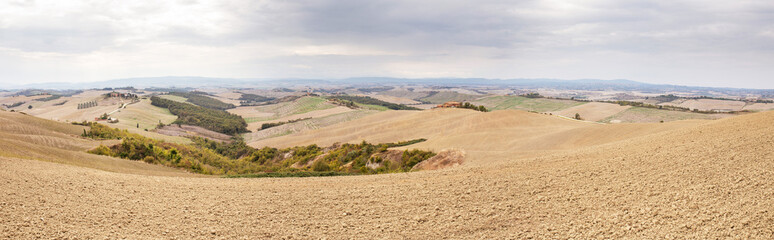 Panoramic view Scenery Golden Autumn in Tuscany, Italy