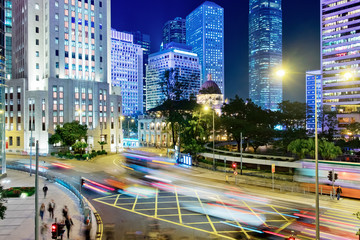 Street traffic in Hong Kong at night 