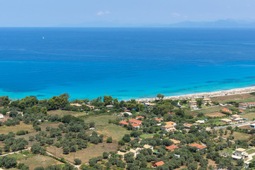 Obraz premium Amazing panorama of Agios Ioanis beach with blue waters, Lefkada, Ionian Islands, Greece
