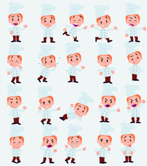Cartoon character chef. Set with different postures, attitudes and poses, doing different activities in isolated vector illustrations.